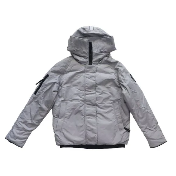 CANADA GOOSE Gray Satin Black Label EVERLEIGH Down Hooded Bomber Jacket XS